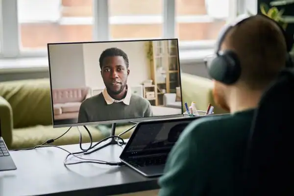 Man attending online mediation Bury MIAMS session